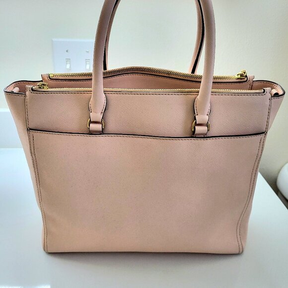 Tory Burch Robinson Double Zip Tote Pale Apricot Royal Navy - Picture 2 of 10